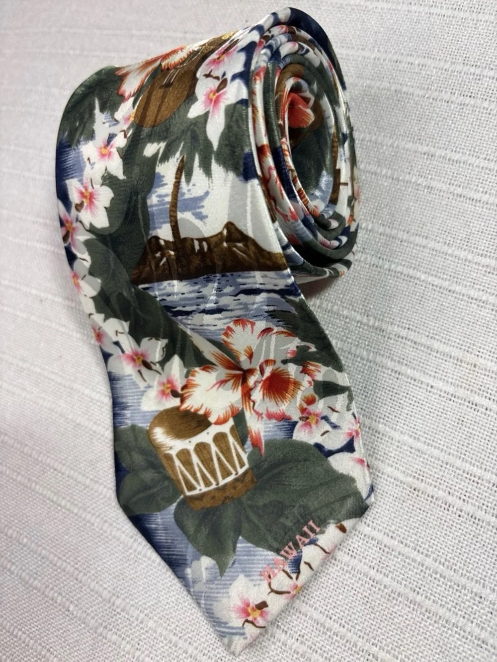 Tropical Hawaii Hawaiian Necktie Floral Ukulele Navy Blue OS EUC